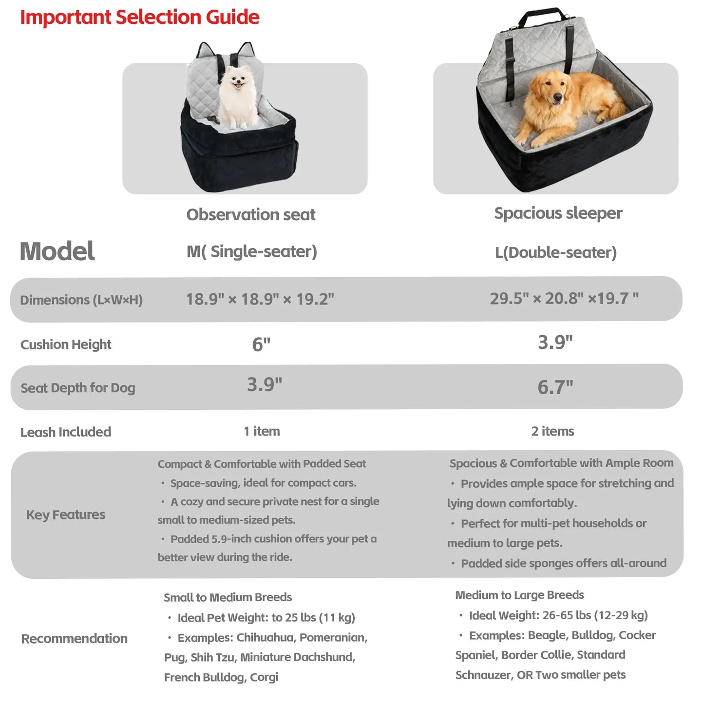Memory Foam Dog Car Seat