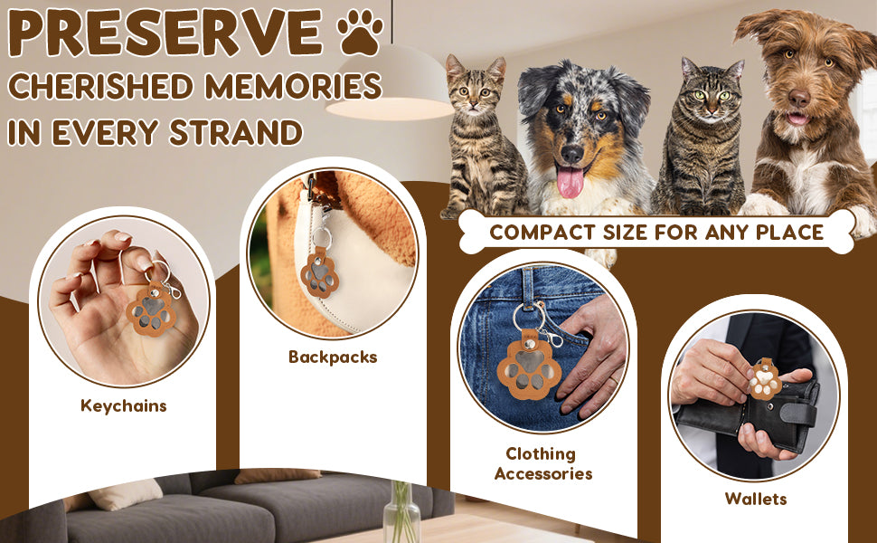 Paw Print Leather Memory Charms – Cute Dog & Cat Hair Collector for Bag, Purse & Keys