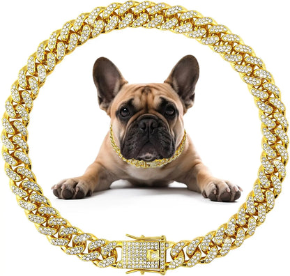 Gold Heavy Duty Metal Cuban Chain Necklace for Dogs & Cats