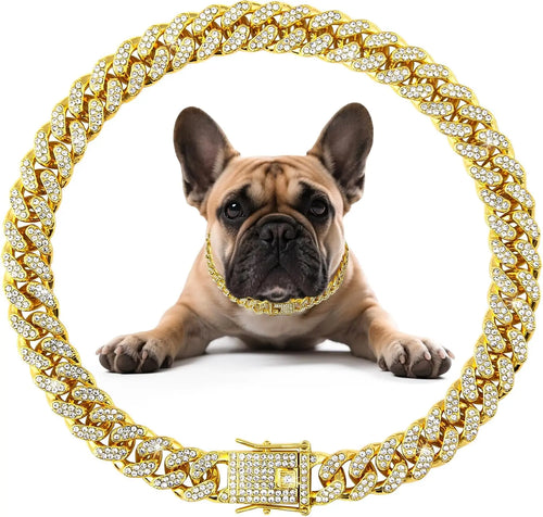 Gold Heavy Duty Metal Cuban Chain Necklace for Dogs & Cats