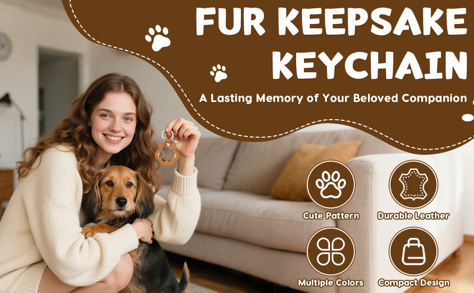 Paw Print Leather Memory Charms – Cute Dog & Cat Hair Collector for Bag, Purse & Keys