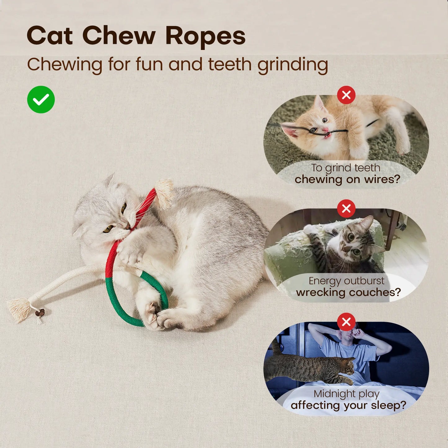 3-Pack Durable Cat Chew Rope Toys