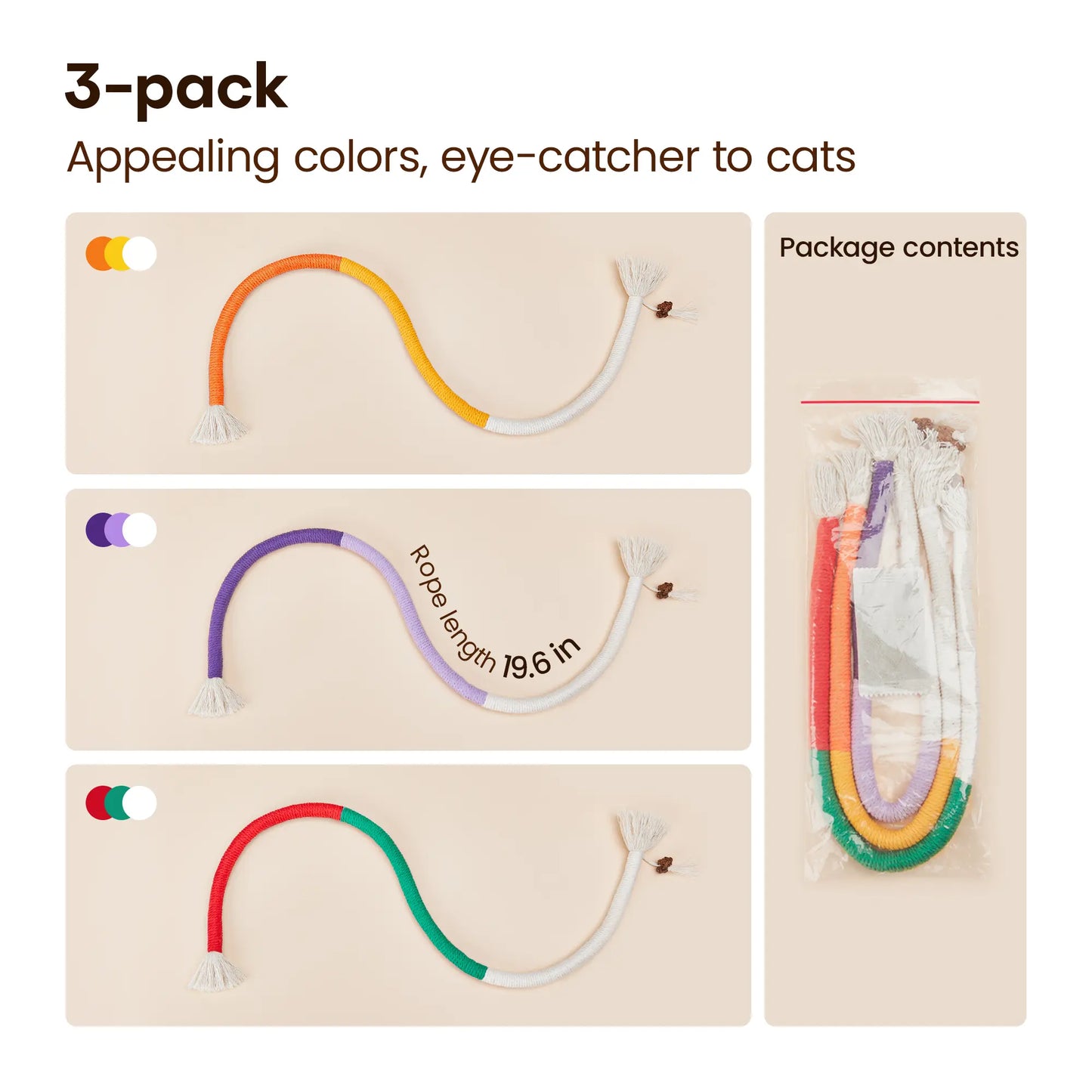 3-Pack Durable Cat Chew Rope Toys