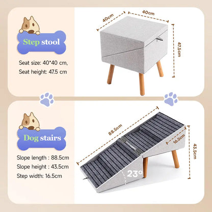 Premium Wooden Pet Ramp Ottoman Stairs