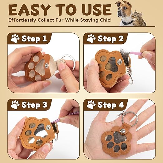 Paw Print Leather Memory Charms – Cute Dog & Cat Hair Collector for Bag, Purse & Keys