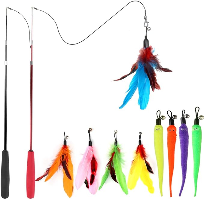 18-Piece Interactive Cat Feather Wand Set - Ultimate Exercise & Play Kit
