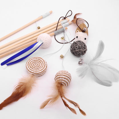 18-Piece Interactive Cat Feather Wand Set - Ultimate Exercise & Play Kit