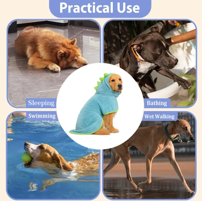 Dinosaur Quick-Dry Dog Bathrobe Pet Towels Set,Robe with Drying Gloves