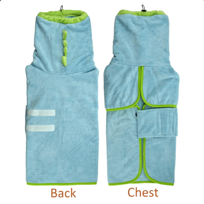 Dinosaur Quick-Dry Dog Bathrobe Pet Towels Set,Robe with Drying Gloves