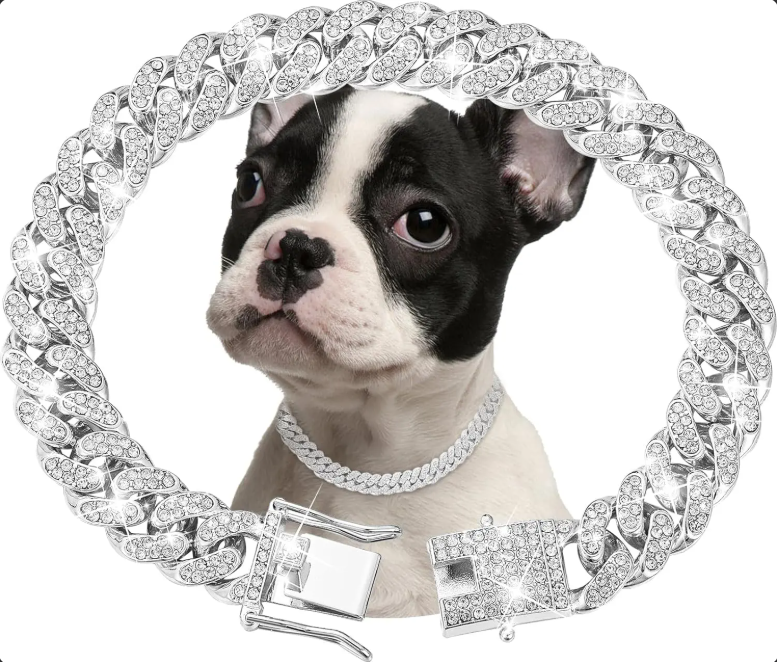 Silver Luxury Bling Diamond Cuban Link Dog Collar