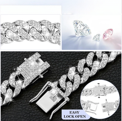 Silver Luxury Bling Diamond Cuban Link Dog Collar