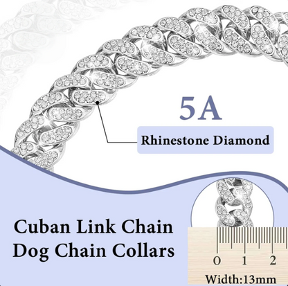 Silver Luxury Bling Diamond Cuban Link Dog Collar