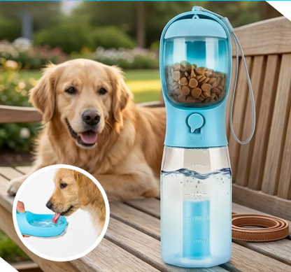 3-in-1 Portable Water Bottle with Integrated Snack Container & Poop Bag Dispenser
