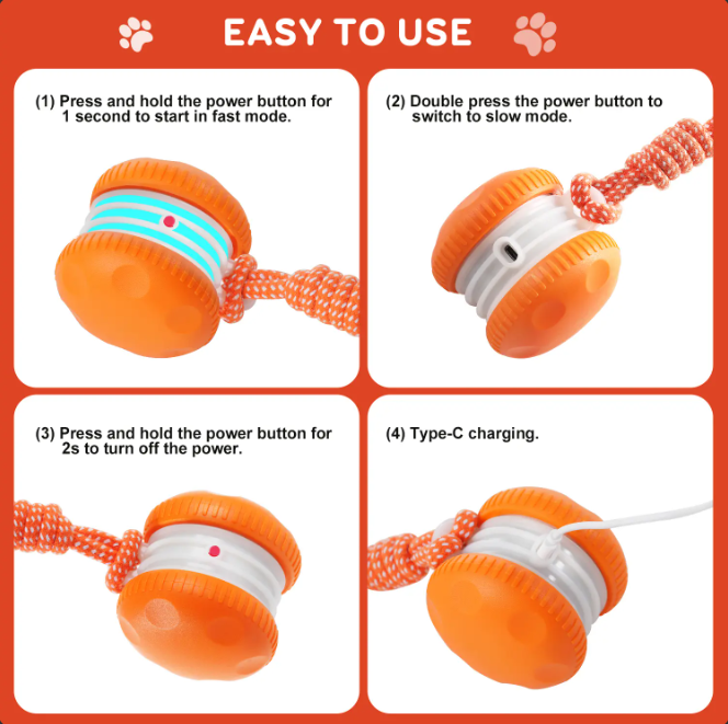 Automatic Rolling & Spinning Pet Toy with Rope
